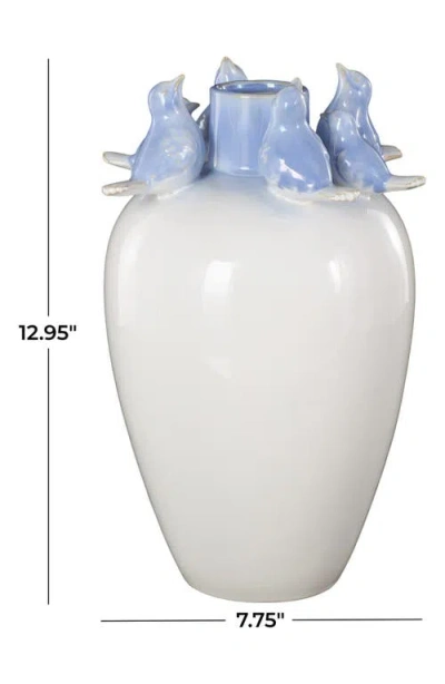 Uma Bird Stoneware Vase In White Multi