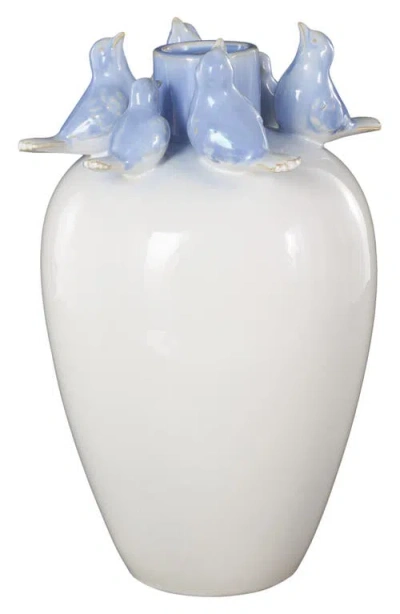 Uma Bird Stoneware Vase In White Multi