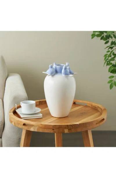Uma Bird Stoneware Vase In White Multi