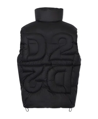 Dsquared2 Nylon Sleeveless Down Jacket High Collar In Black