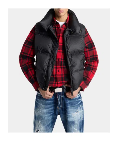 Dsquared2 Nylon Sleeveless Down Jacket High Collar In Black