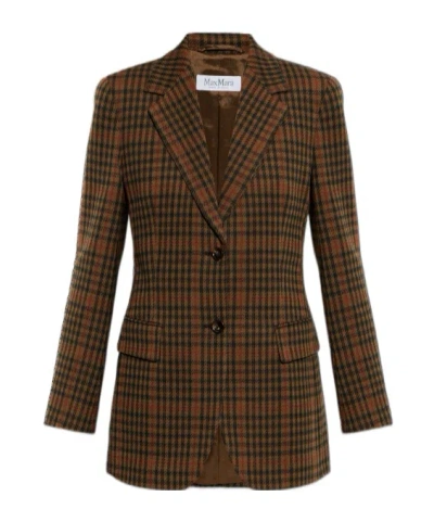 Max Mara Check Wool-blend Single-breasted Jacket In Brown
