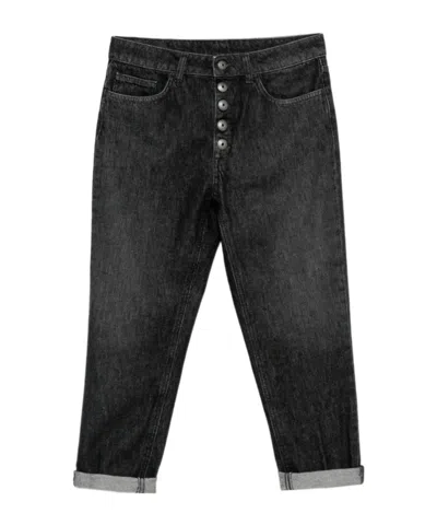Dondup Koons Button-fly Turned-up Jeans In Black