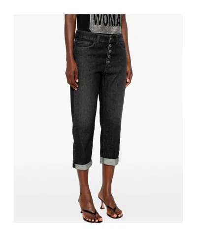 Dondup Koons Button-fly Turned-up Jeans In Black