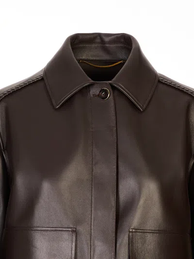 Agnona Long-sleeve Leather Jacket In Brown
