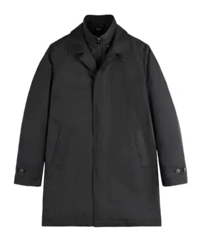 Fay Minimalist Black Morning Coat With Concealed Closure And Quilted Interior In Gray
