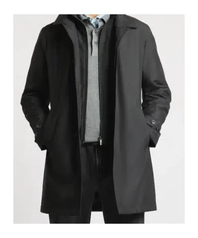 Fay Minimalist Black Morning Coat With Concealed Closure And Quilted Interior In Gray