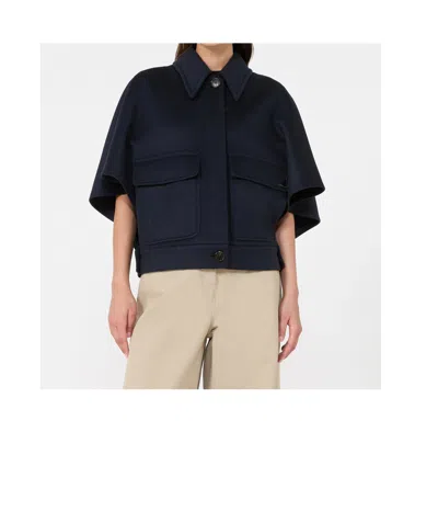 Max Mara Draped Boxy Cape In Blue
