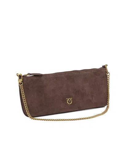 Pinko Chain Strap Lightweight Rectangular Clutch Bag In Brown