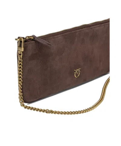 Pinko Chain Strap Lightweight Rectangular Clutch Bag In Brown