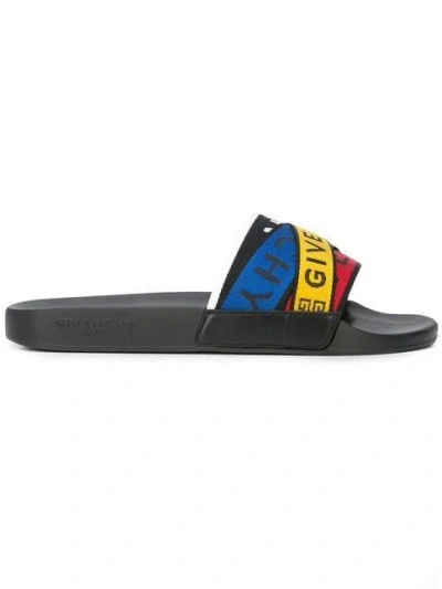 Givenchy Logo Multicolored Ankle Strap Sandals In Black