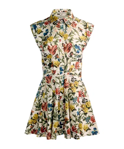 Alice And Olivia Kim Paneled Corset Flared Mini Shirt Dress Desert Springs Vanilla In Multi