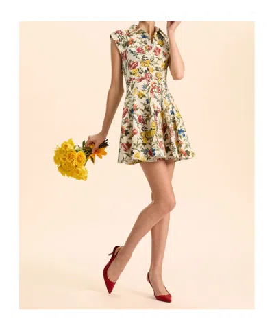 Alice And Olivia Kim Paneled Corset Flared Mini Shirt Dress Desert Springs Vanilla In Multi