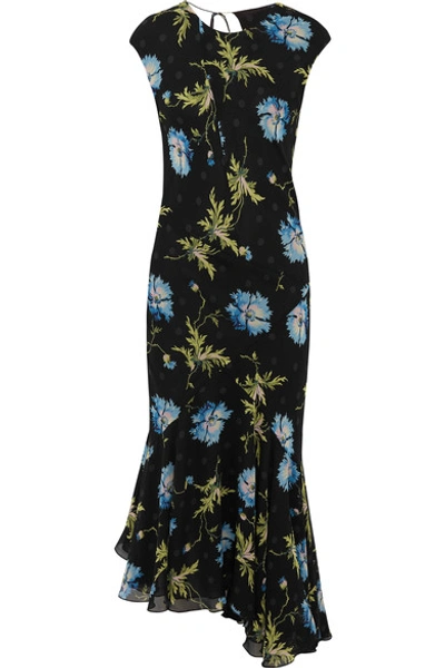 Topshop Unique Evelyn Asymmetric Printed Silk-georgette Midi Dress