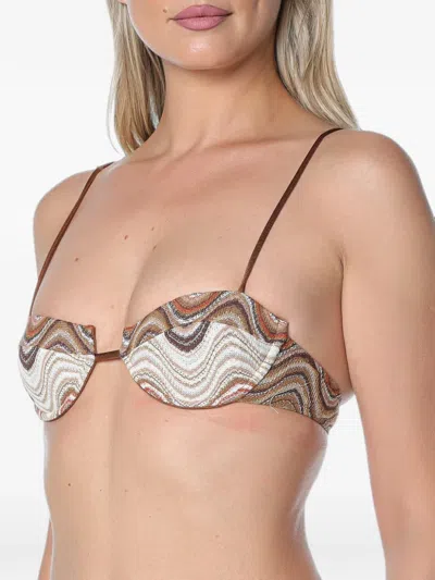 Mc2 Saint Barth Salina Wave-pattern Bikini Top In Brown