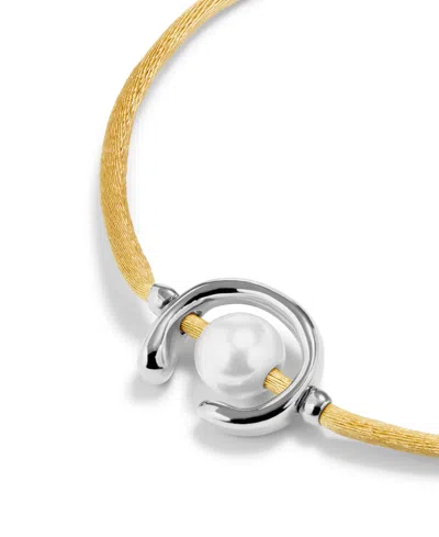 Unode50 Camel Silk Effect Bracelet With Pearl Shell In Silver