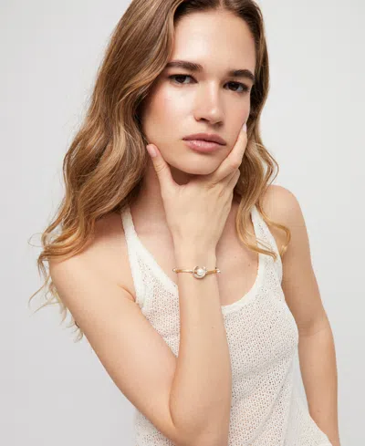 Unode50 Camel Silk Effect Bracelet With Pearl Shell In Silver