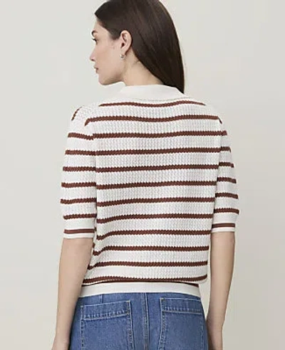 Ann Taylor Weekend Striped Henley Sweater In White Multi