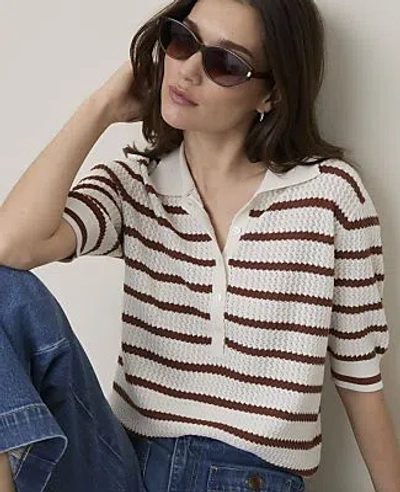 Ann Taylor Weekend Striped Henley Sweater In White Multi