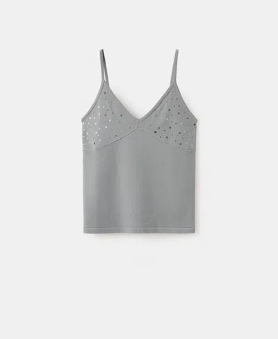 Mango Sparkly Top With Thin Straps In Light Pastel Gray
