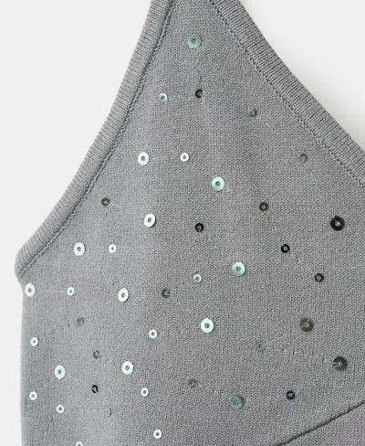 Mango Sparkly Top With Thin Straps In Light Pastel Gray
