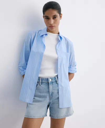 Mango Denim Shorts In Open Blue
