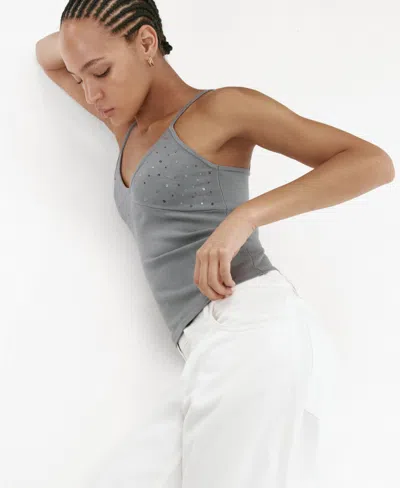Mango Sparkly Top With Thin Straps In Light Pastel Gray