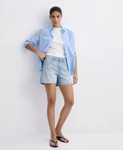 Mango Denim Shorts In Open Blue
