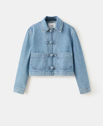 Mango Toggle Crop Denim Jacket In Open Blue