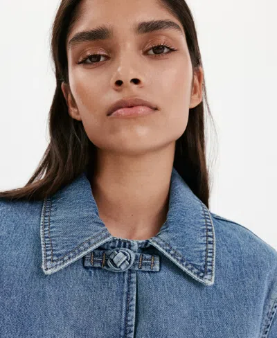 Mango Toggle Crop Denim Jacket In Open Blue
