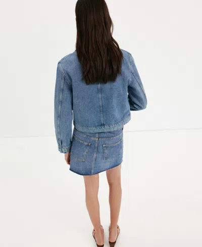 Mango Toggle Crop Denim Jacket In Open Blue
