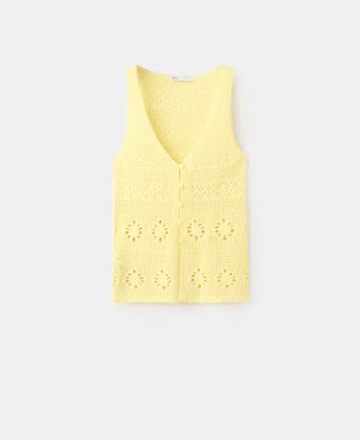 Mango Crocheted Button Front Vest In Yellow