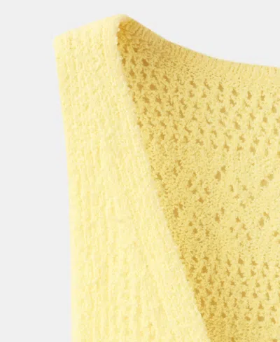 Mango Crocheted Button Front Vest In Yellow