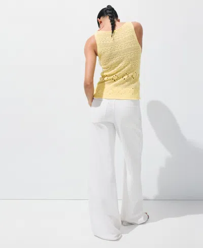 Mango Crocheted Button Front Vest In Yellow