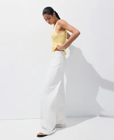 Mango Crocheted Button Front Vest In Yellow