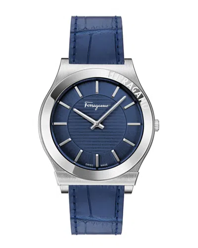 Ferragamo Gancini Leather Watch In Blue