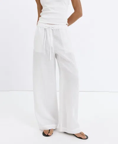 Mango Pull-on Wide Leg Linen Pants In White