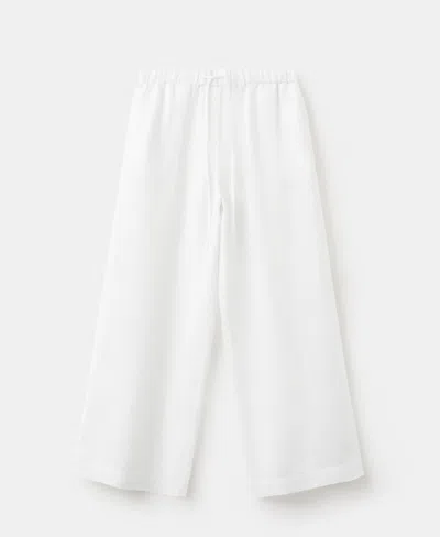 Mango Pull-on Wide Leg Linen Pants In White