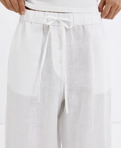 Mango Pull-on Wide Leg Linen Pants In White