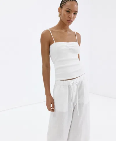 Mango Pull-on Wide Leg Linen Pants In White