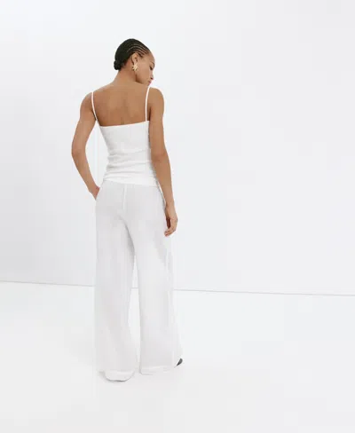Mango Pull-on Wide Leg Linen Pants In White