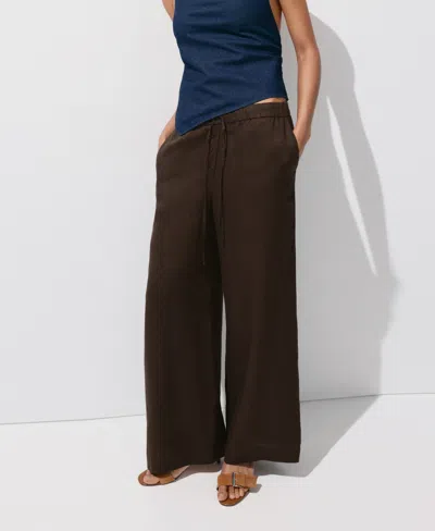 Mango Pull-on Wide Leg Linen Pants In Dark Brown