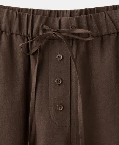 Mango Pull-on Wide Leg Linen Pants In Dark Brown