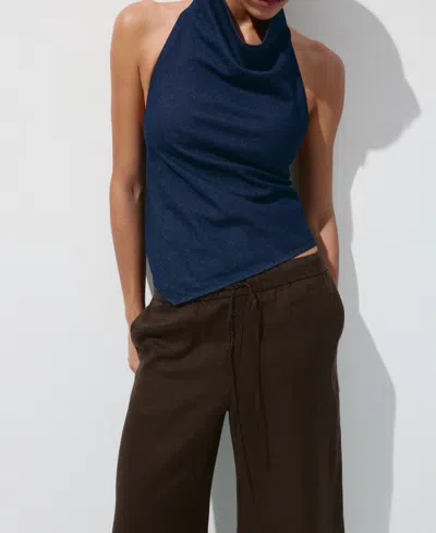 Mango Pull-on Wide Leg Linen Pants In Dark Brown