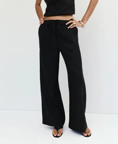 Mango Pull-on Wide Leg Linen Pants In Black