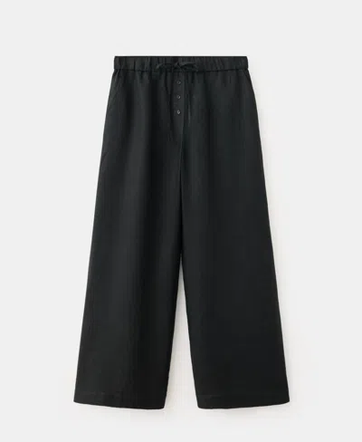 Mango Pull-on Wide Leg Linen Pants In Black