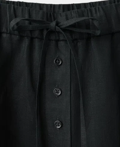 Mango Pull-on Wide Leg Linen Pants In Black