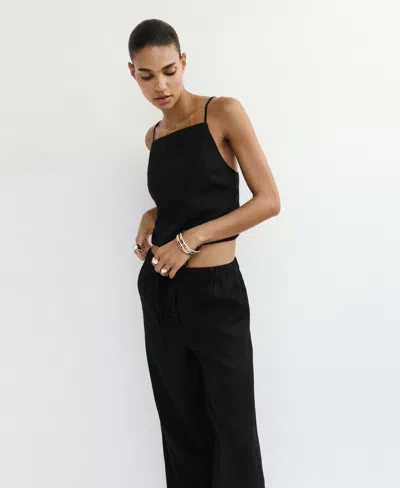 Mango Pull-on Wide Leg Linen Pants In Black