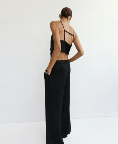 Mango Pull-on Wide Leg Linen Pants In Black