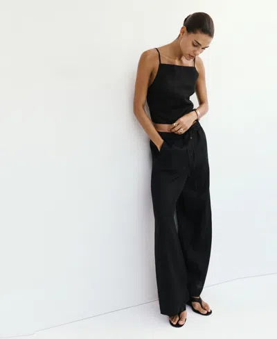 Mango Pull-on Wide Leg Linen Pants In Black